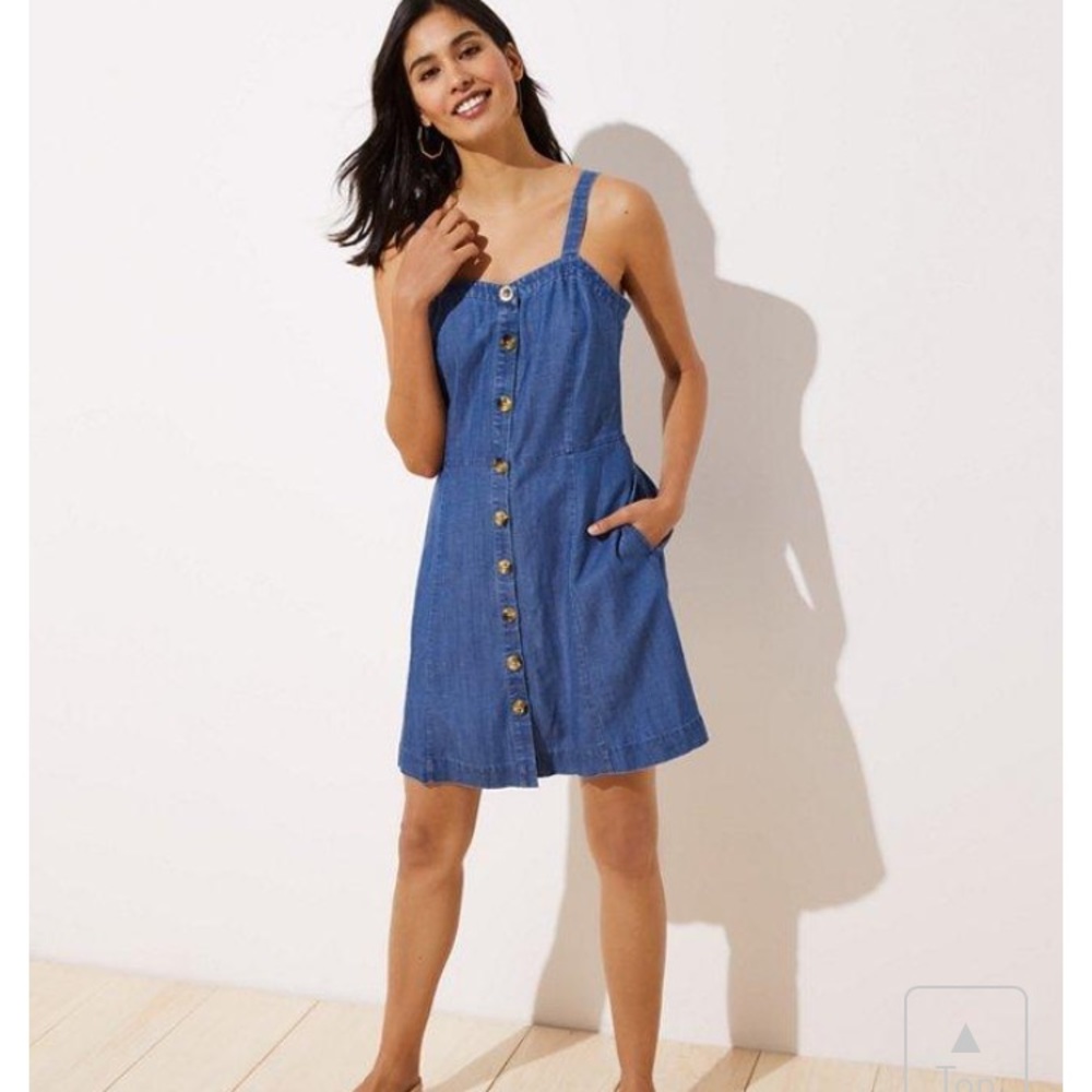 LOFT NWT Chambray Button Front Tank Dress